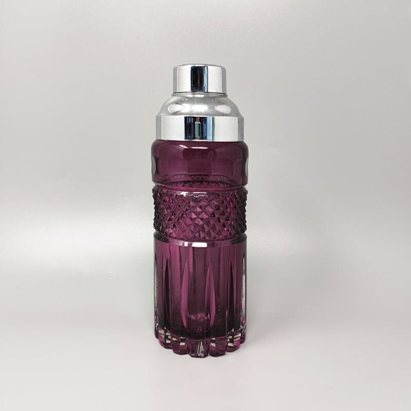 Vintage bohemian cocktail shaker in purple cut glass, Italy 1960