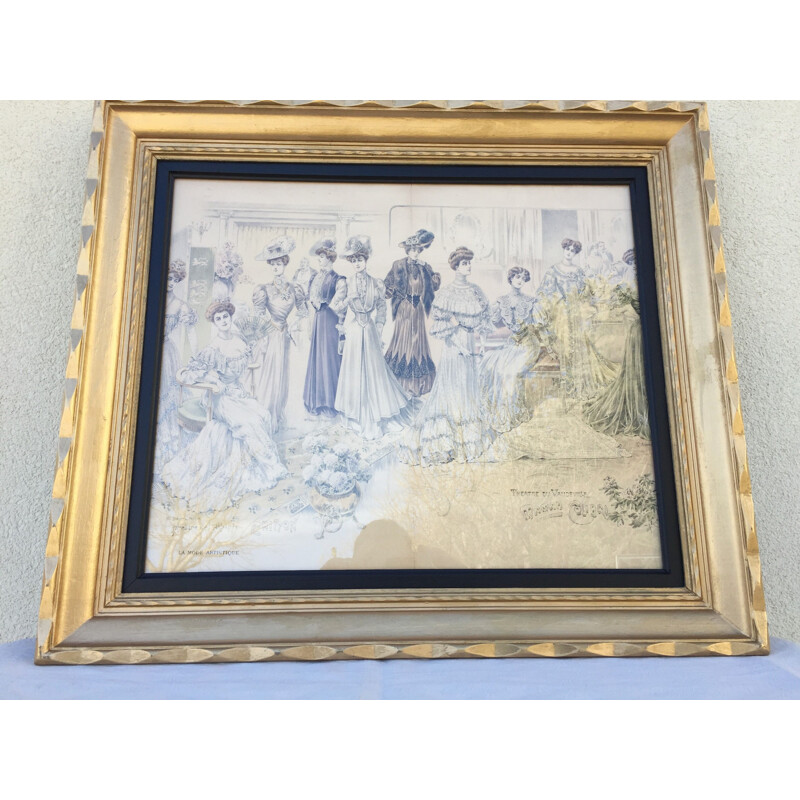 Vintage painting with gilded wood frame, France