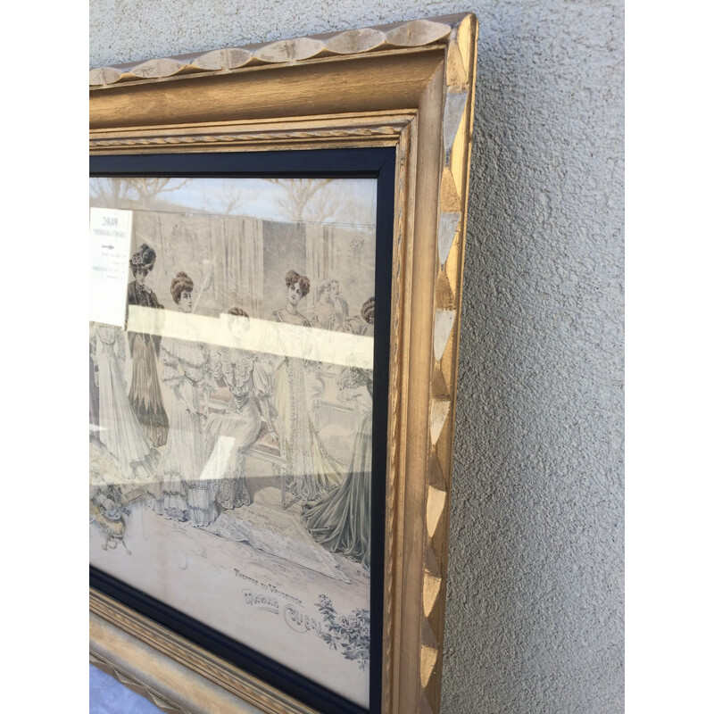 Vintage painting with gilded wood frame, France