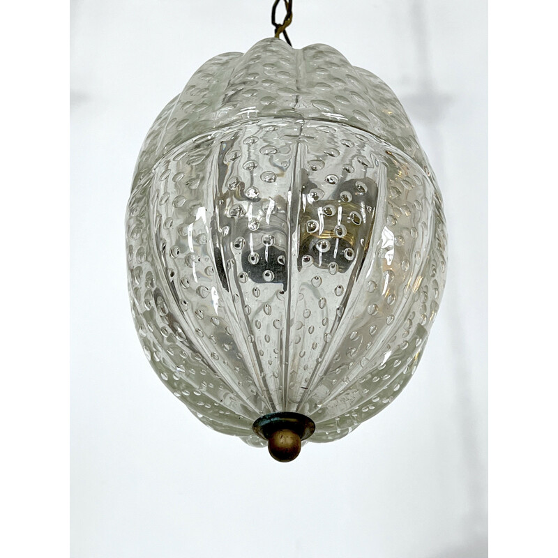 Vintage Murano Bullicante glass Barovier pendant lamp, 1940s