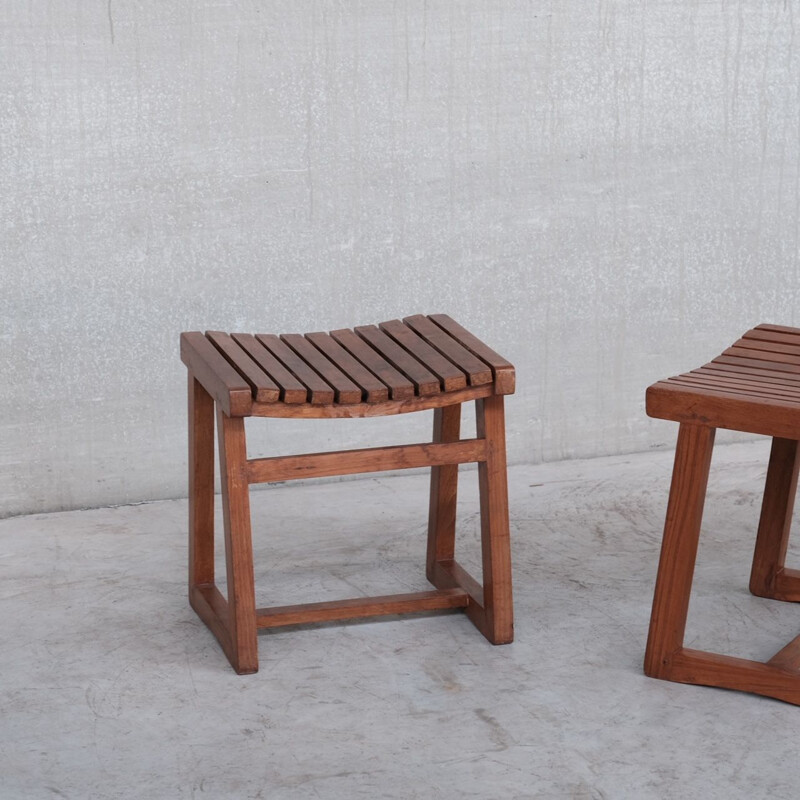 Pair of vintage teak stools Pj-011029 by Pierre Jeanneret, India 1960s