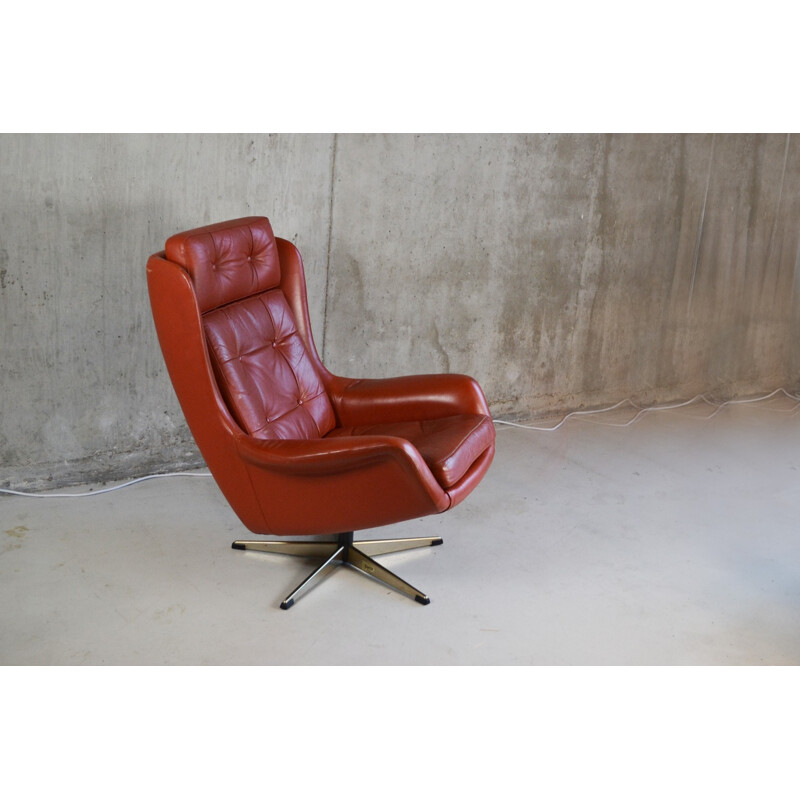 Mid century armchair in leather and chrome metal - 1970s