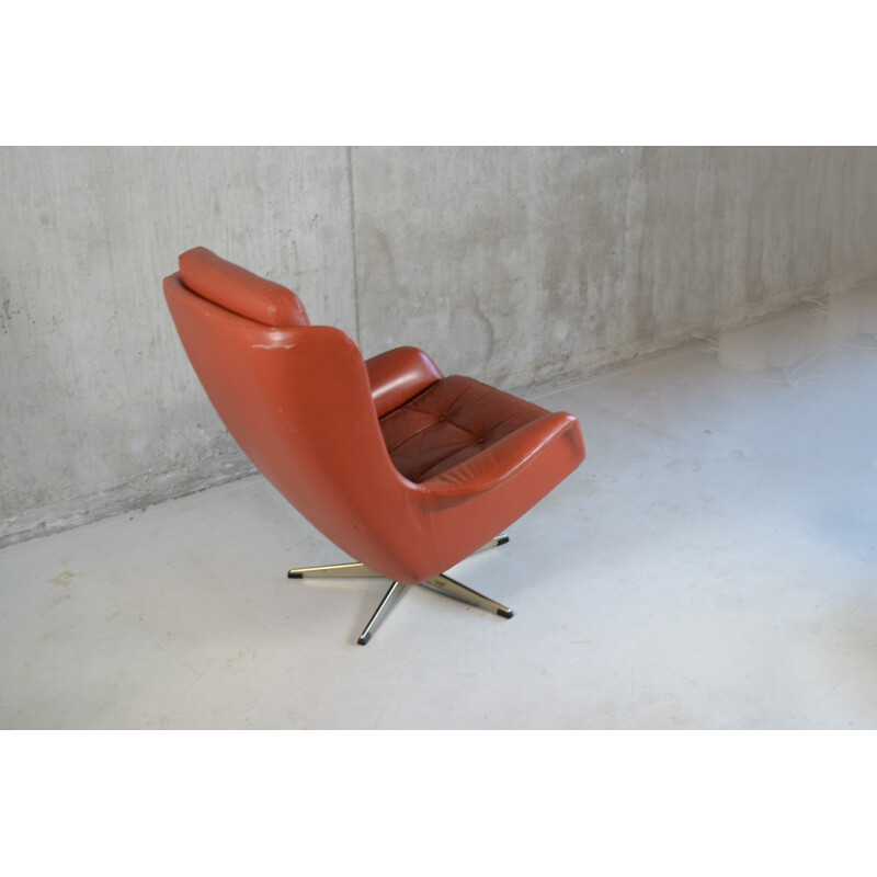 Mid century armchair in leather and chrome metal - 1970s