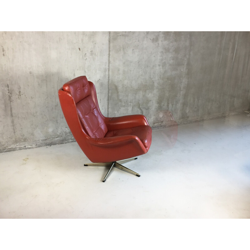 Mid century armchair in leather and chrome metal - 1970s