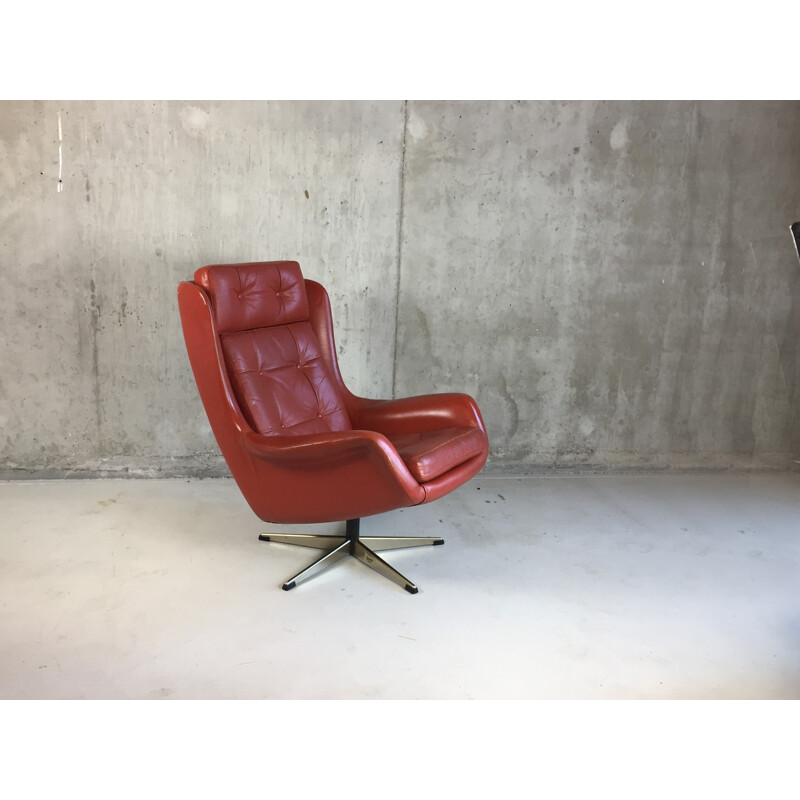 Mid century armchair in leather and chrome metal - 1970s