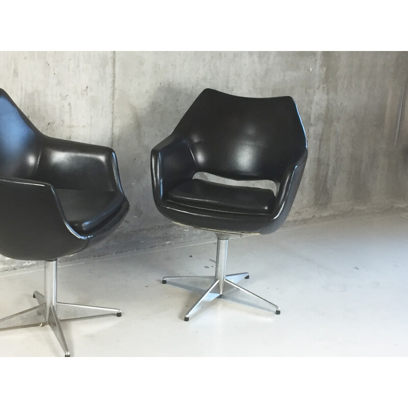 Pair of armchairs in leatherette and metal - 1970s