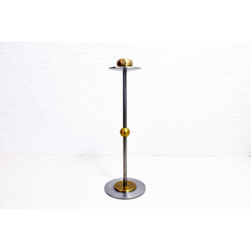 Vintage modernist candlestick in cast aluminum and brass