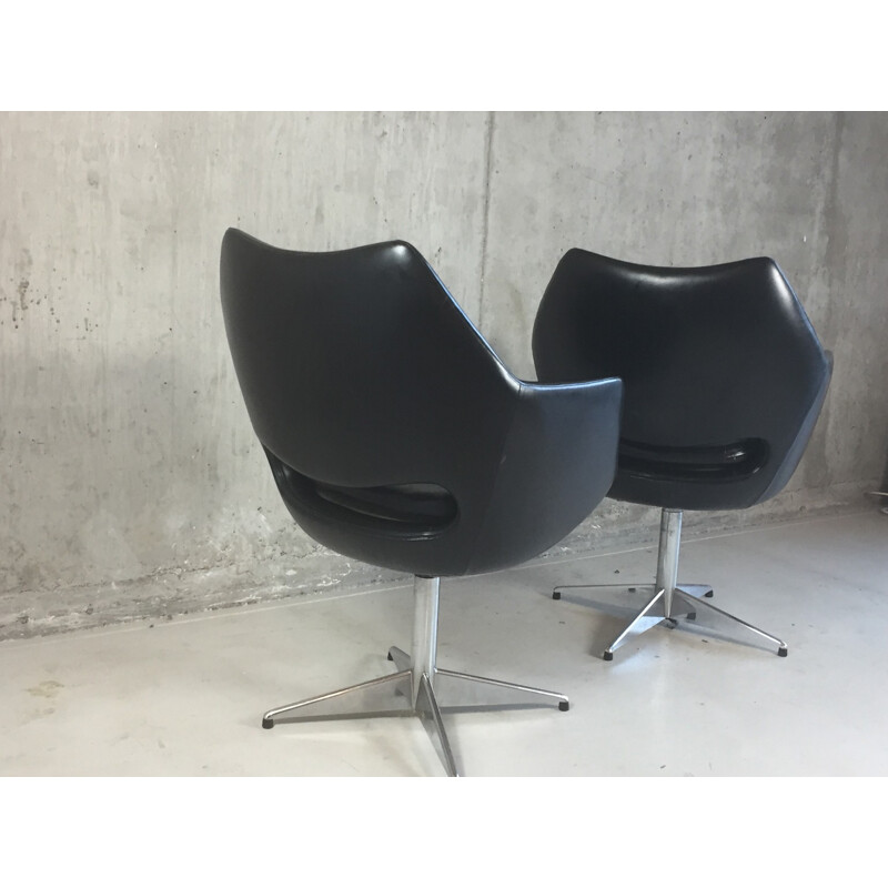 Pair of armchairs in leatherette and metal - 1970s