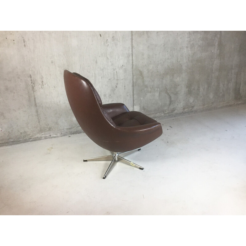 Danish swivel armchair in leather and chromed metal - 1970s
