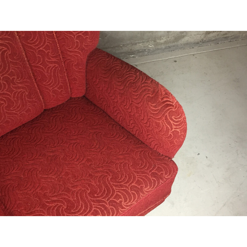 Canapé 3 places vintage en tissu rouge - 1950