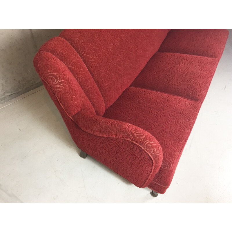 Danish 3 seater sofa with red patterned original upholstery - 1950s