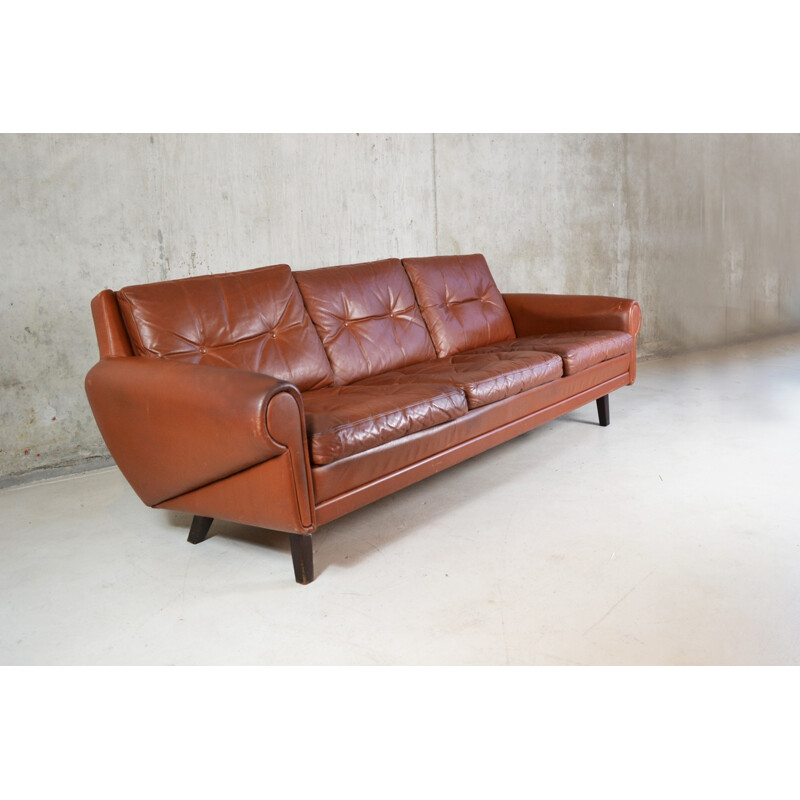 Scandinavian Skippers of Mobler 3 seater sofa in brown leather - 1970s