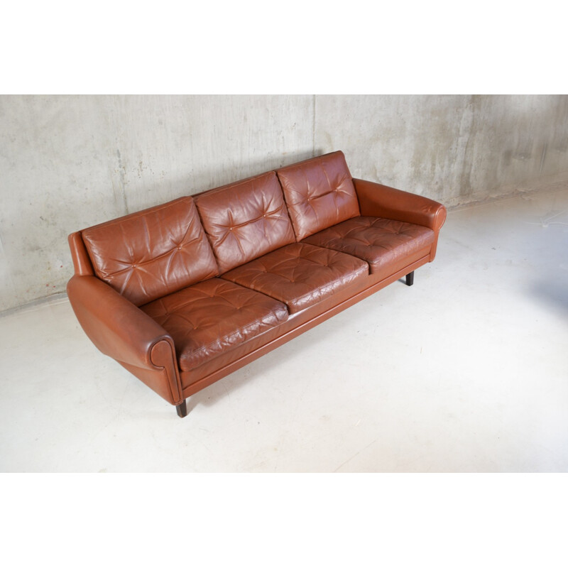 Scandinavian Skippers of Mobler 3 seater sofa in brown leather - 1970s