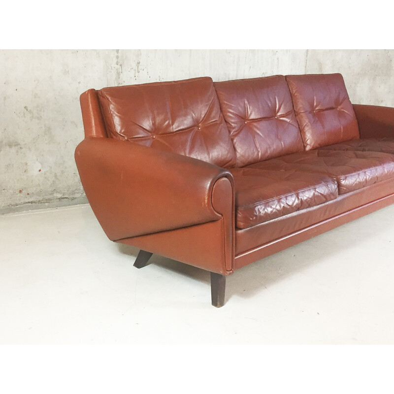 Scandinavian Skippers of Mobler 3 seater sofa in brown leather - 1970s