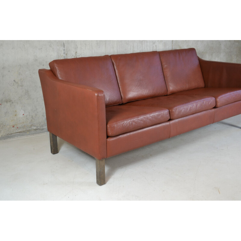 Danish 3 seater brown leather sofa - 1970s