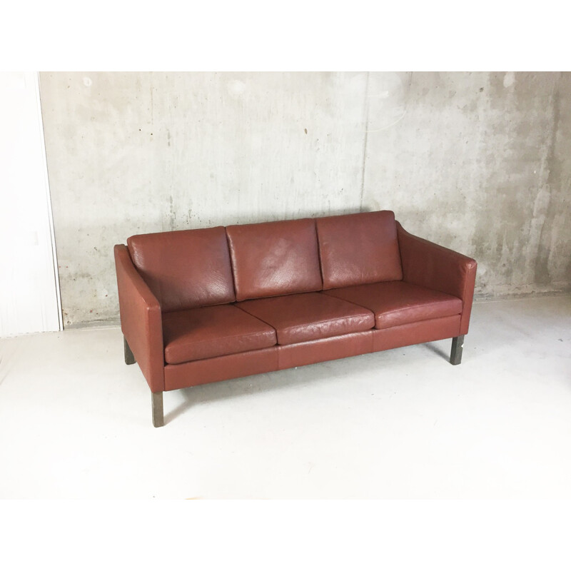 Danish 3 seater brown leather sofa - 1970s