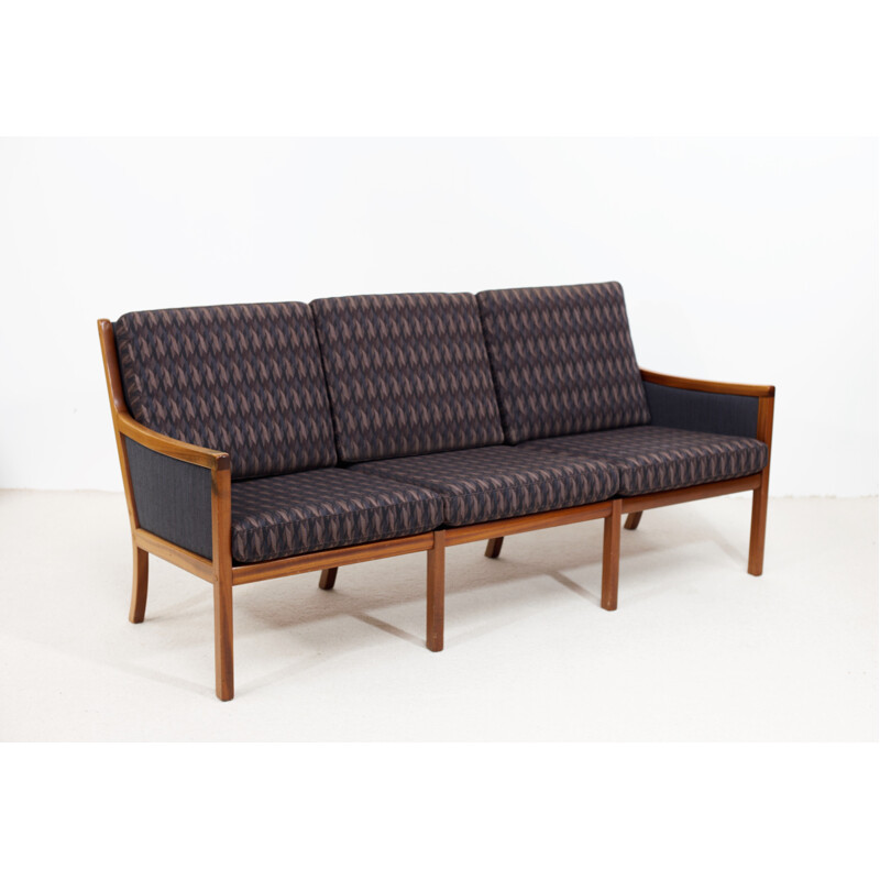 Vintage mahogany sofa and fabric cushion by Ole Wanscher for Poul Jeppesens Møbelfabrik