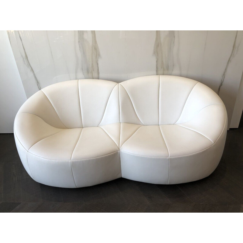 Vintage Pumpkin 2 seater sofa in white leather by Pierre Paulin, 2019