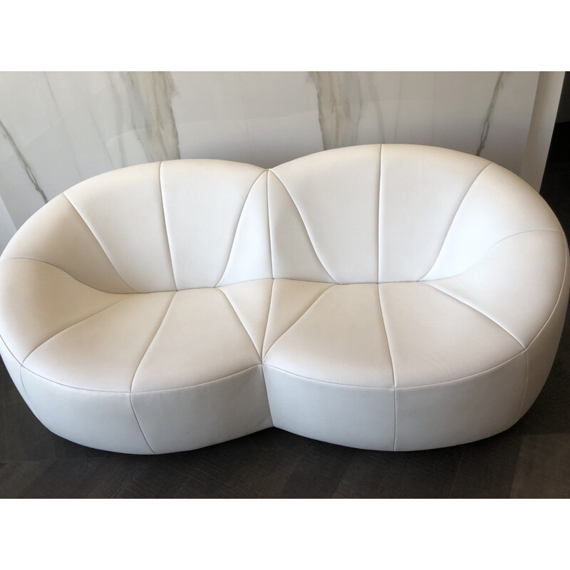 Vintage Pumpkin 2 seater sofa in white leather by Pierre Paulin, 2019