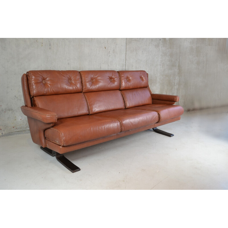 Mid century Danish brown 3 seater sofa - 1970s