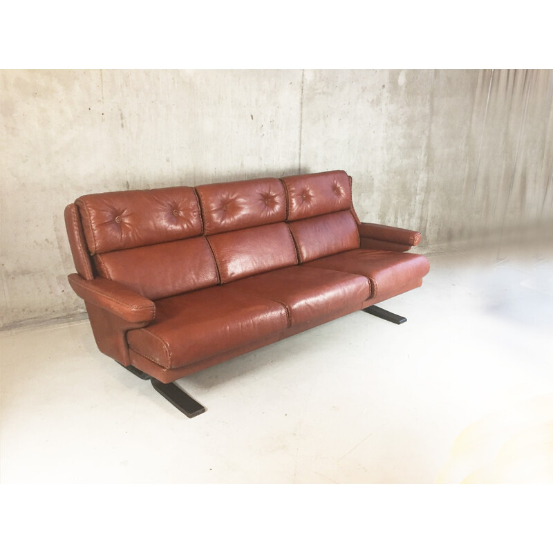Mid century Danish brown 3 seater sofa - 1970s