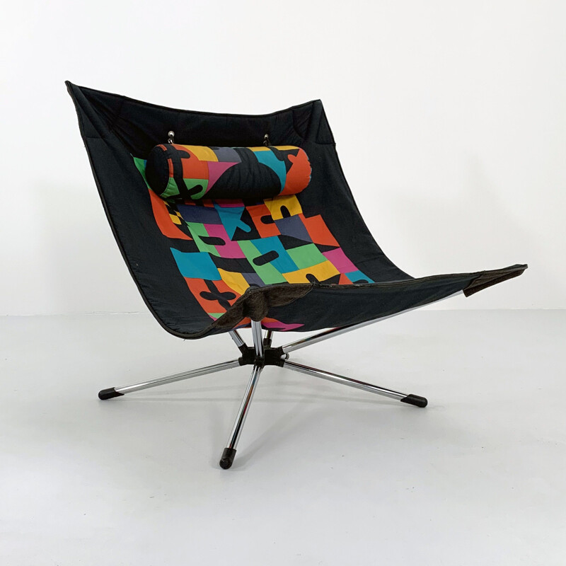 Fauteuil vintage en métal et tissu "Miamina" par Alberto Salviati et Ambrogio Tresoldi pour Saporiti, 1980