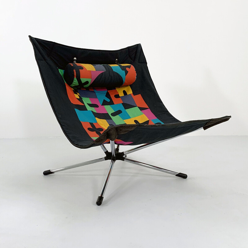 Vintage armchair in metal and fabric "Miamina" by Alberto Salviati and Ambrogio Tresoldi for Saporiti, 1980