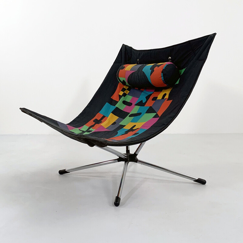 Vintage armchair in metal and fabric "Miamina" by Alberto Salviati and Ambrogio Tresoldi for Saporiti, 1980