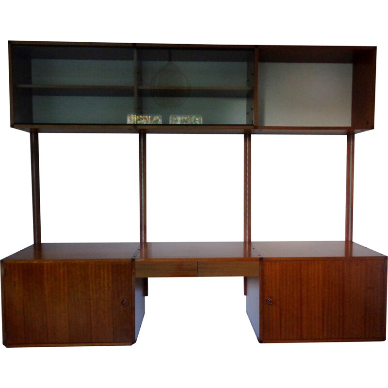 Minvielle wall system and desk in teak, A.R.P. (GUARICHE, MOTTE, MORTIER) - 1950s