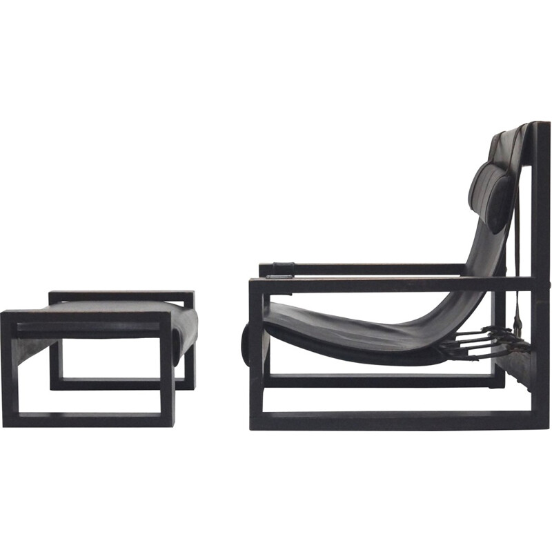 Set of brutalist lounge chair and ottoman, Sonja WASSEUR - 1970s