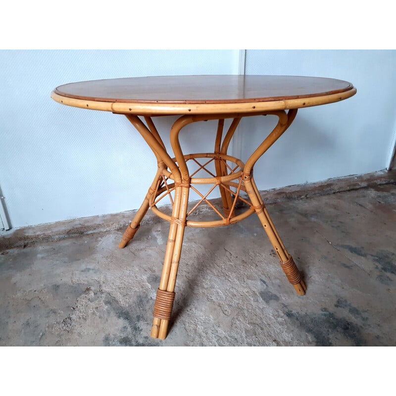 Vintage ronde tafel in rotan hout