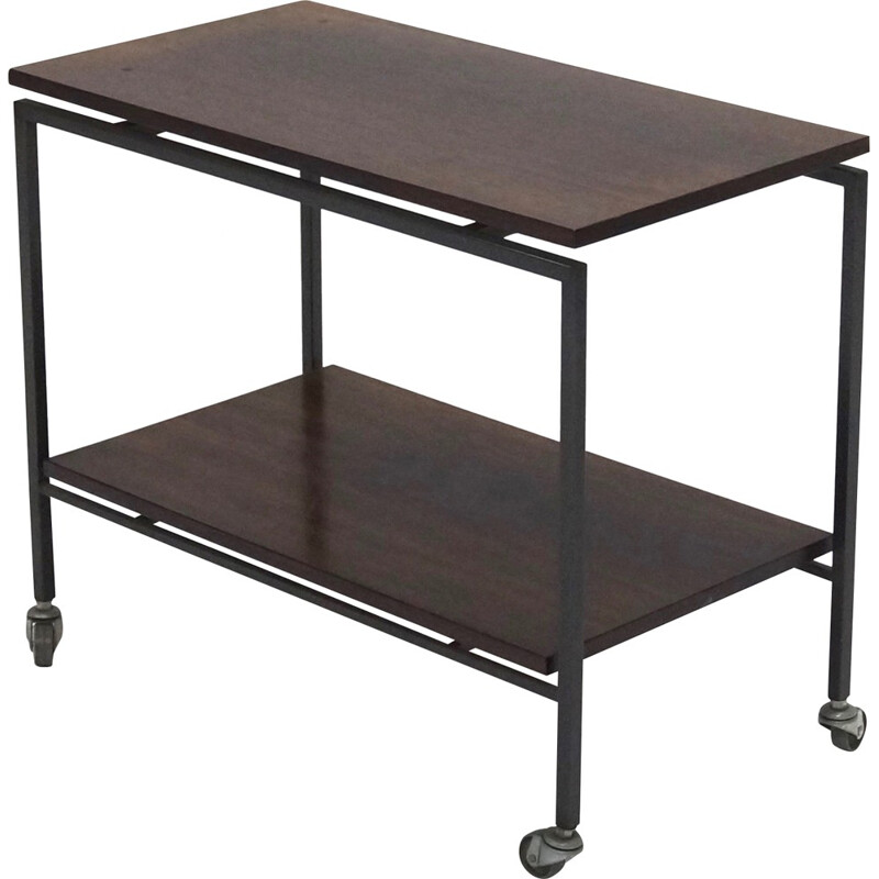 Mid-century serving trolley in rosewood and metal - 1960s