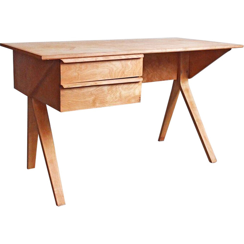 Dutch "EB02" desk in birch, Cees BRAAKMAN  - 1950s