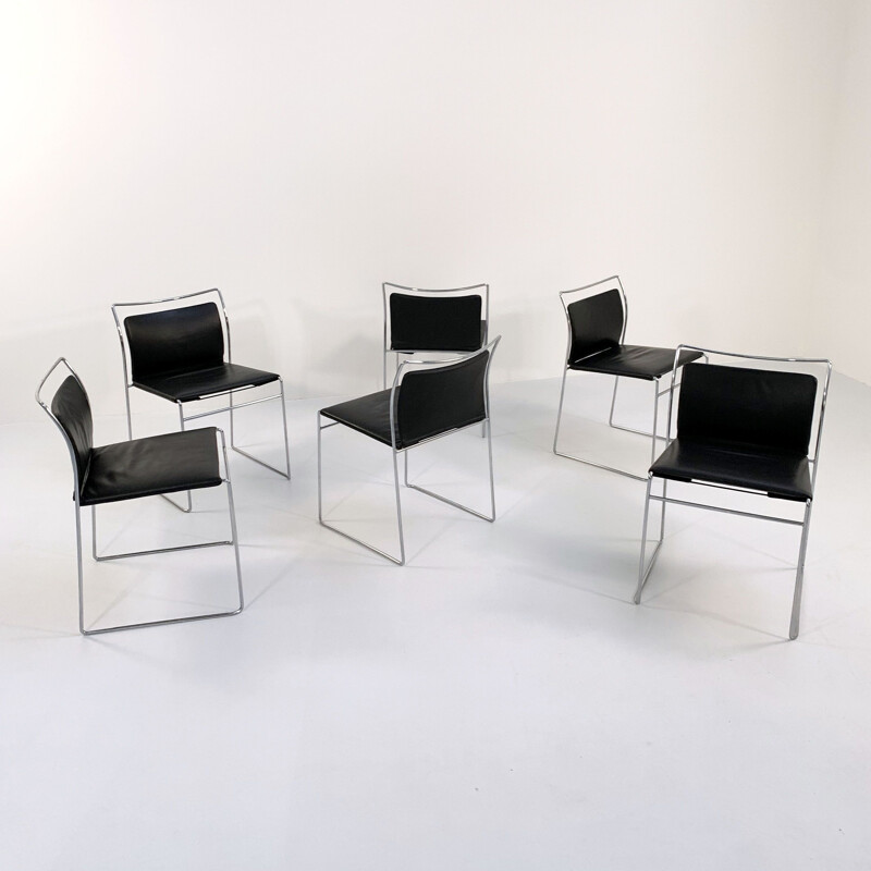 Set of 6 vintage Tulu dining chairs in leather by Kazuhide Takahama for Gavina, 1960s