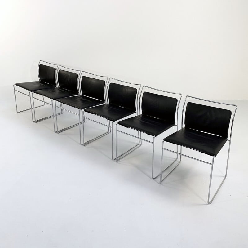 Set of 6 vintage Tulu dining chairs in leather by Kazuhide Takahama for Gavina, 1960s