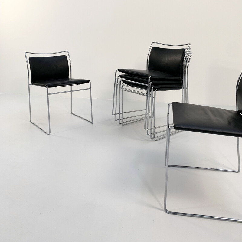 Set of 6 vintage Tulu dining chairs in leather by Kazuhide Takahama for Gavina, 1960s