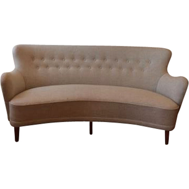 Swedish sofa in wood and beige fabric, Carl MALMSTEN - 1950s