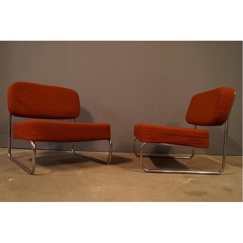 Pair of low chairs in wool and metal - 1970s