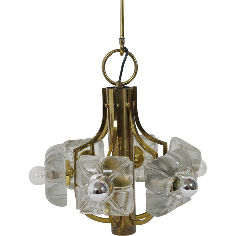 Vintage German pendant lamp in glass and brass - 1970s