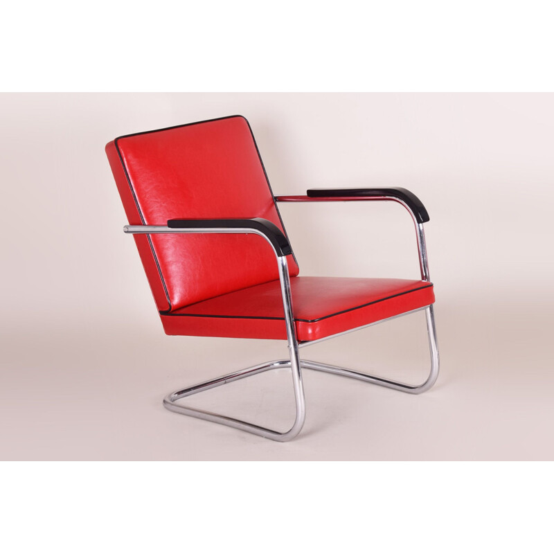 Vintage-Sessel aus rotem Leder von Anton Lorenz für Thonet, Deutschland 1930