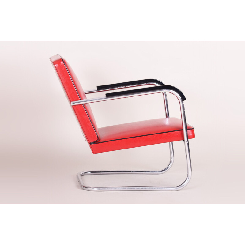 Vintage rood lederen fauteuil van Anton Lorenz voor Thonet, Duitsland 1930
