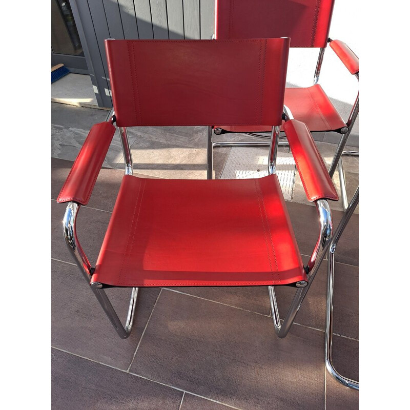 Set of 6 vintage cantilever red chairs by Matteo Grassi