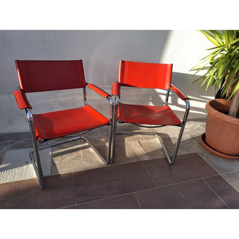 Set of 6 vintage cantilever red chairs by Matteo Grassi