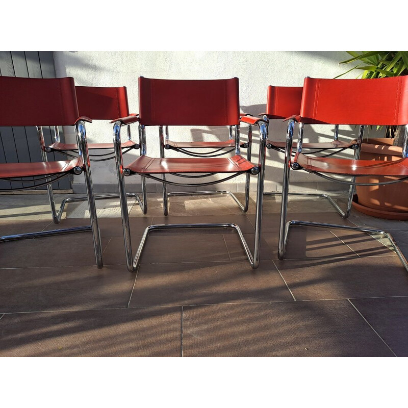 Set of 6 vintage cantilever red chairs by Matteo Grassi