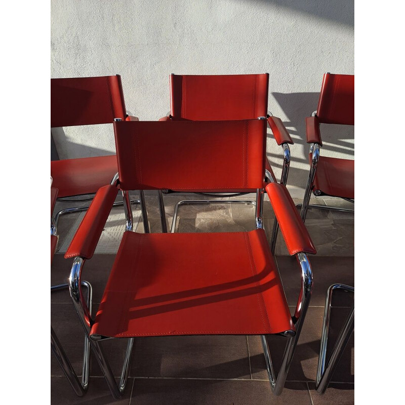 Set of 6 vintage cantilever red chairs by Matteo Grassi