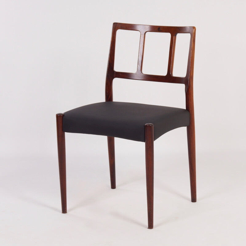 Set of 4 Uldum Møbelfabrik dingin chairs in rosewood and black leatherette, Johannes ANDERSEN - 1960s