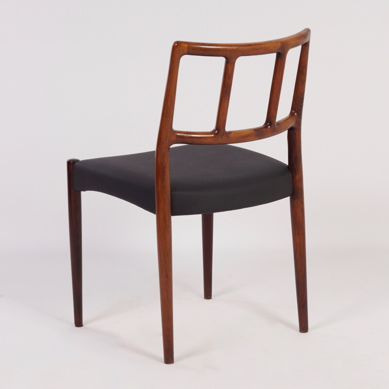 Set of 4 Uldum Møbelfabrik dingin chairs in rosewood and black leatherette, Johannes ANDERSEN - 1960s