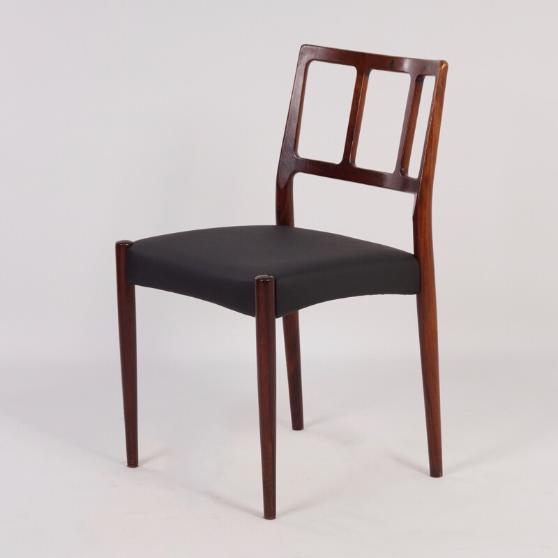 Set of 4 Uldum Møbelfabrik dingin chairs in rosewood and black leatherette, Johannes ANDERSEN - 1960s