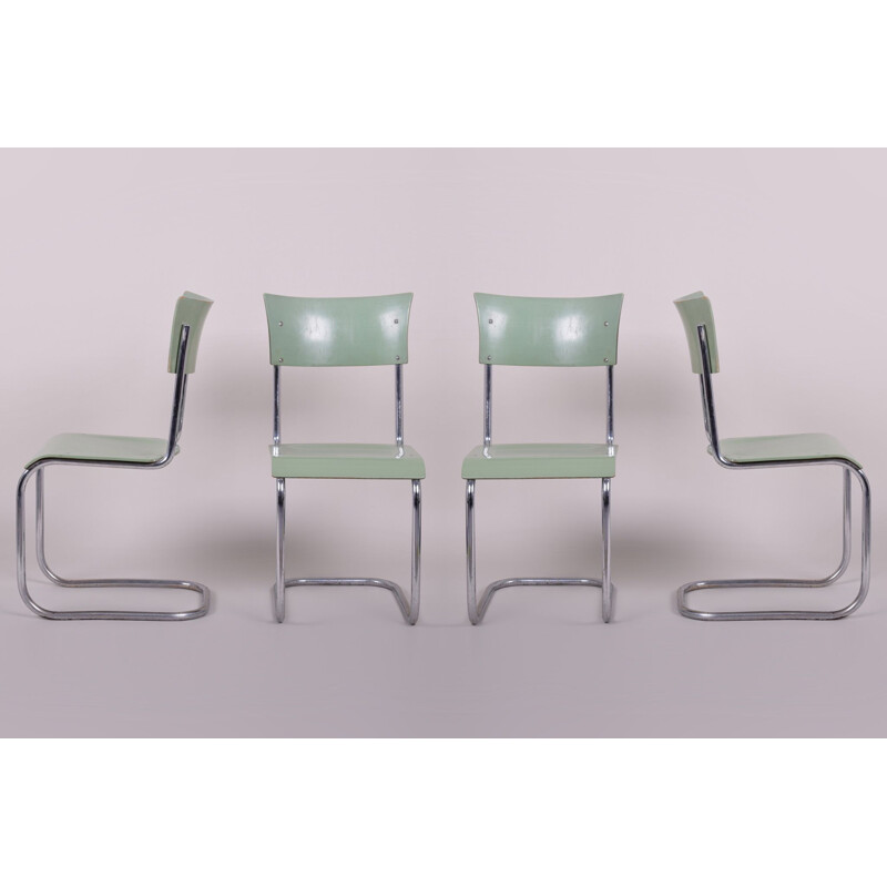 Ensemble de 4 chaises vertes vintage de Robert Slezak, 1930