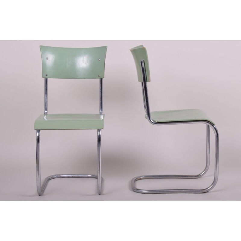 Conjunto de 4 cadeiras verdes vintage de Robert Slezak, 1930